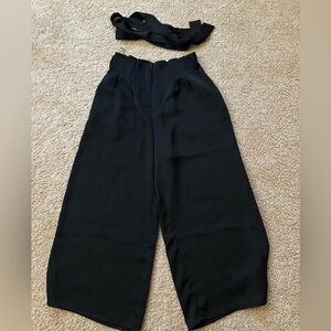 The Fifth Label Women High-Waisted Black Wide-Leg Pants with Tie Belt - Size M
